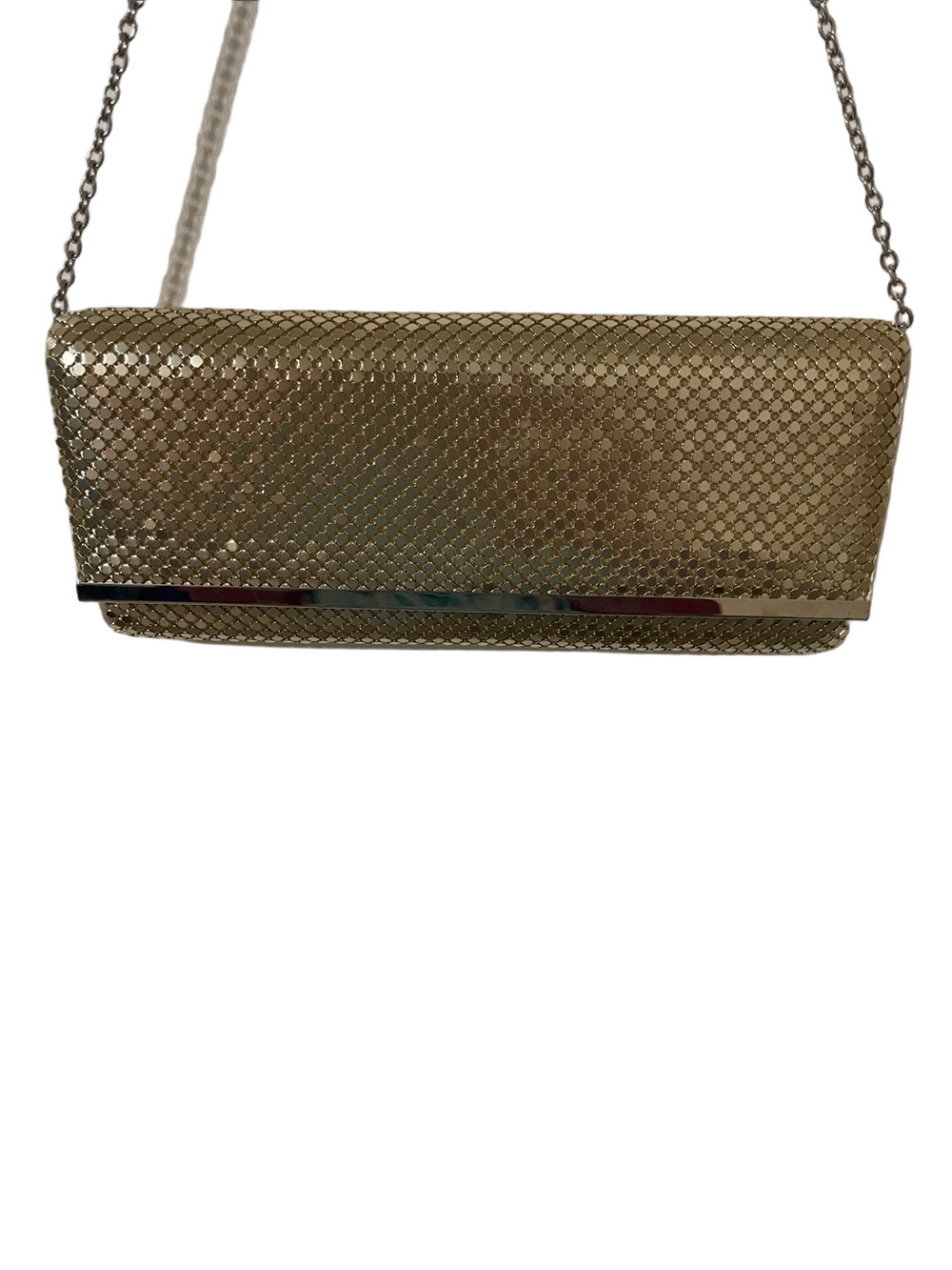 Jessica McClintock Gold Tone Metallic Mesh Clutch with Chain